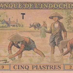 Retour Gratuit Billet Indo-Chine Fr. 5 Piastres - Agriculture - Temple - ND (1951) - Série T - P.75