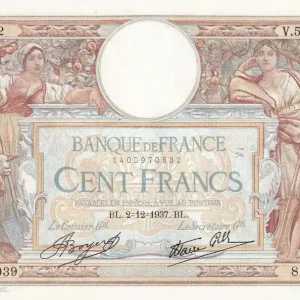 Billet France 100 Francs - Luc Olivier Merson - 02-12-1937 - Série V.56039 - F.25.04 Artisanat