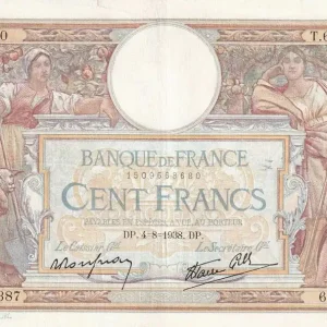 Meilleure Qualité Billet France 100 Francs - Luc Olivier Merson - 04-08-1938 - Série T.60387 - F.25.27