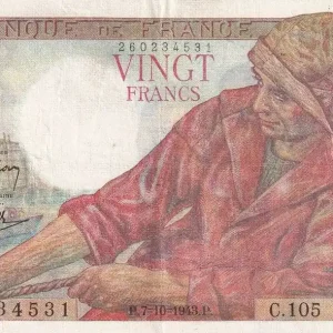 Exclusif Billet France 20 Francs - Pêcheur - 07-10-1943 - Série C.105 - F.13.07