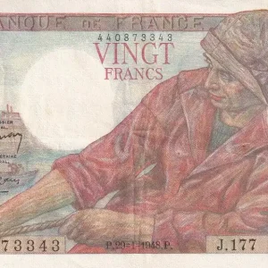Billet France 20 Francs - Pêcheur - 29-01-1948 - Série J.177 - F.13.12 Meilleure Qualité