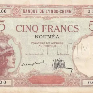 Billet Nle Calédonie 5 Francs - femmes casquée - (ND1926) - Spécimen - Kol.412a.s Prix Choc