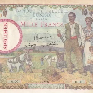 Billet Algérie 1000 Francs - Famille coloniale française - Spécimen ND (1940) - Kol.431-S1 Paiement Sécurisé