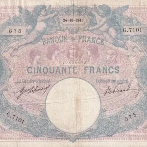 En Vogue Billet France 50 Francs - Bleu et Rose - 24-10-1916 - Série G.7101 - F.14.29