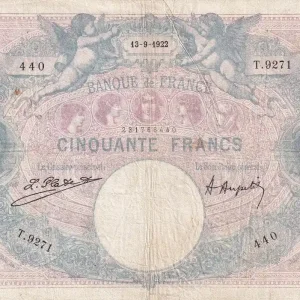Affaire À Saisir Billet France 50 Francs - Bleu et Rose - 13-09-1922 - Série T.9271 - F.14.35