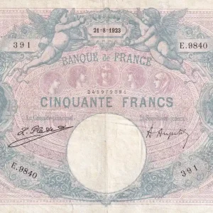 Billet France 50 Francs - Bleu et Rose - 21-08-1923 - Série E.9840 - F.14.36 Original