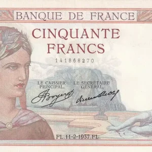 Vente Flash Billet France 50 Francs - Cérès - 11-02-1937 - Série T.5675 - F.17.34