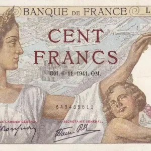 Billet France 100 Francs - Sully - 06-11-1941 - Série L.25740 - F.26.60 Garantie Incluse