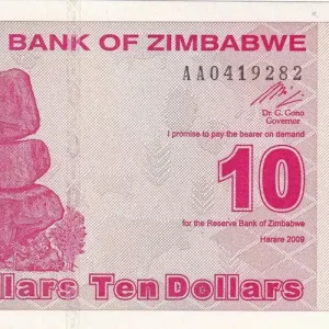Billet Zimbabwe 10 Dollars - Chiremba - 2009 - P.94 Meilleure Vente