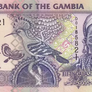 Tendance Billet Gambie 50 Dalasis- Femme et oiseau - 1996 - Série D - P.19
