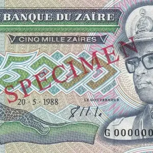 Billet Zaïre 5000 Zaire - Pdt Mobutu - Spécimen - 1988 - P.37s1 Gros Lot
