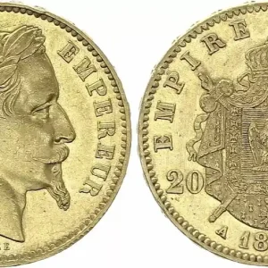 Dernier Modèle France 20 Francs Napoléon III - Tête Laurée - 1868 A Paris Or