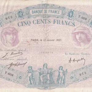 Expédié Aujourd’hui Billet France 500 Francs - Rose et Bleu - 12-01-1921 - Série T.609 - F.30.25