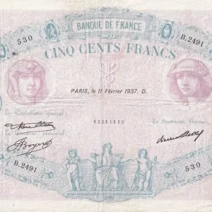 Billet France 500 Francs - Rose et Bleu - 11-02-1937 - Série B.2491 - F.30.38 Super Prix