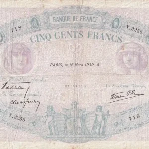 Livraison Express Billet France 500 Francs - Rose et Bleu - 16-03-1939 - Série Y.3256 - F.31.27