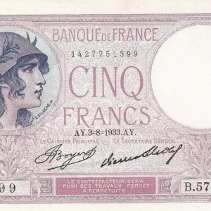 Billet France 5 Francs - Violet - 03-08-1933 - Série B.57111 - F.03.17 Meilleure Vente