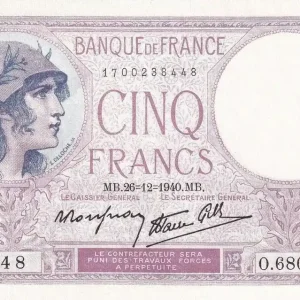 Livraison Express Billet France 5 Francs - Violet - 26-12-1940 - Série O.68010 - F.04.18