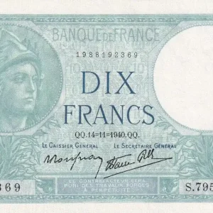 Fait Main Billet France 10 Francs - Minerve - 14-11-1940 - Série S.79528 - F.07.20