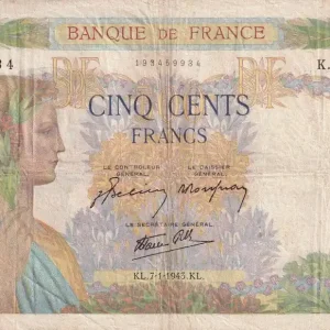 Billet France 500 Francs - La Paix - 07-01-1943 - Série K.7739 - F.32.44 Prix Bas