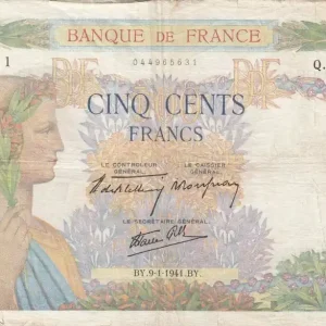 Jusqu’à Épuisement Des Stocks Billet France 500 Francs - La Paix - 09-01-1941 - Série Q.1799 - F.32.12