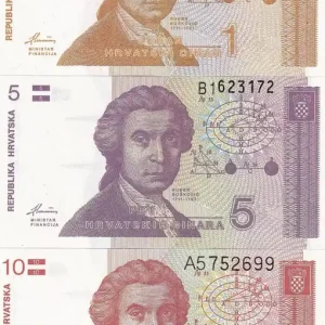 Billet Croatie Lot 1, 5, 10 Dinara Populaire
