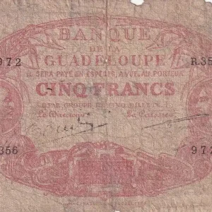 Billet Guadeloupe 5 Francs - Cabasson - Rouge - ND (1945) - Série R.356 - Filigrane Colbert - Kol.103 Réduction