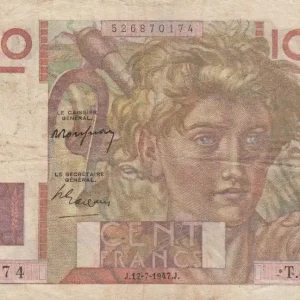 Billet France 100 Francs Paysan - 17-07-1947 - Série T.211 Populaire