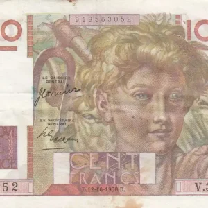 Billet France 100 Francs Paysan - 12-10-1950 - Série V.368 Édition Limitée
