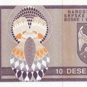 Billet Bosnie-Herzégovine 10 Dinara - Aigle à 2 têtes - 1992 - Série ZA (remplacement) - P.133r Haute Qualité