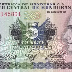 Billet Honduras 5 Lempiras - Morazan - Bataille de Trinidad - 1985 - Série AC - P.63b Populaire