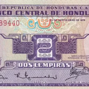 Billet Honduras 2 Lempiras - Marco A. Soto - Ile du Tigre - 1976 - Série C - P.61 Prix Choc