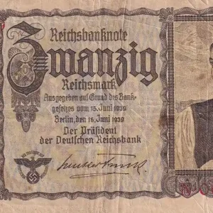 Super Prix Billet Allemagne 20 Reichsmark - Jeune femme - Paysage - 1939 - Lettre N - P.185