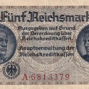 Billet Allemagne 5 Reichsmark - ND (1940-1945) - Série A - P.R.138 Exclusif
