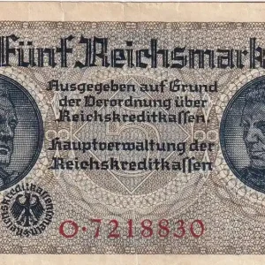 Billet Allemagne 5 Reichsmark - ND (1940-1945) - Série O - P.R.138 Prix Bas