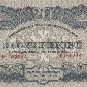 Billet Hongrie 20 Pengo - Occupation russe - 1944 - Série BO - P.M6b Meilleure Qualité