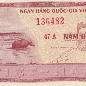 Billet Vietnam du Sud 5 Dong - Buffle - Maison - ND (1955) -Série 47-A - P.13a Satisfait Ou Remboursé