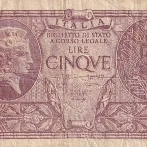 Paiement Sécurisé Billet Italie 5 Lire - Femme casquée - 1944 - P.31c