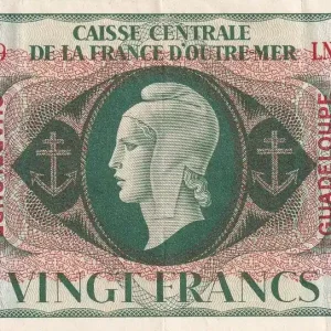 Garantie Incluse Billet Guadeloupe 20 Francs - Marianne - Croix de Lorraine- ND (1944) - Kol.125