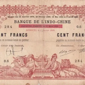 Paiement Sécurisé Billet Djibouti 100 Francs - Eléphants - 02-01-1920 - Série O.6 - Kol.607