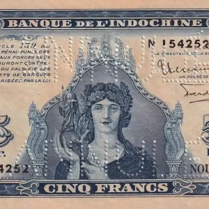 Billet Nle Calédonie 5 Francs - Minerve - Ruines d'Angkor - ND (1944) - Spécimen Annulé - Kol.423s Livraison Gratuite