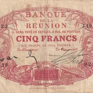 Bon Plan Billet Réunion 5 Francs - Cabasson - Rouge - ND (1916) - Série J.19 - Kol.404b