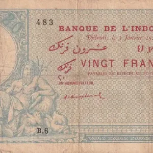 Billet Djibouti 20 Francs - Neptune - 1921 - Série B.6 - Kol.604 Gros Lot