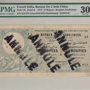 Billet Indes Françaises 10 Roupies - Neptune - Annulé - 1919 - Série Q.5 - Kol.305 Offre Limitée