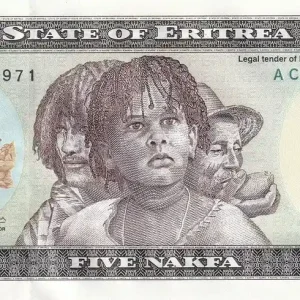 Billet Erythrée 5 Nakfa - Un enfant et deux hommes - Arbre - 1997 - Série AC - P.2 Produit De Marque