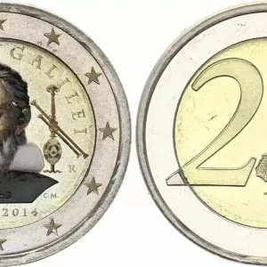 Authentique Italie 2 Euros - Galilée - Colorisée - 2014