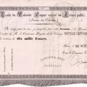 Populaire Billet Nle Calédonie 10000 Francs - Traite du Trésor Public - 18-10-1872