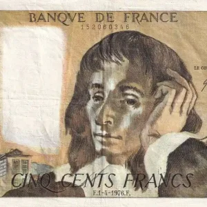 Certifié Billet France 500 Francs - Pascal - 01-04-1976 - Série V.61 - F.71.14