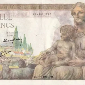 Billet France 1000 Francs - Déesse Déméter - 07-01-1943 - Série G.2988 - F.40.15 Garantie Incluse