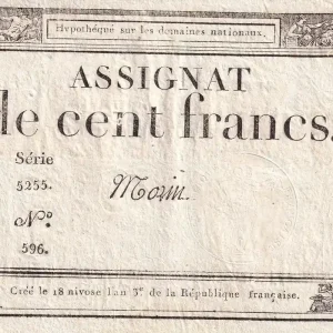 Billet France 100 Francs - 18 Nivose An III - (07.01.1795) - Sign. Morin - Série 5255 - L.173 Bon Plan