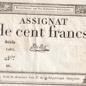 Billet France 100 Francs - 18 Nivose An III - (07.01.1795) - Sign. Bellet - Série 1481 - L.173 En Vogue
